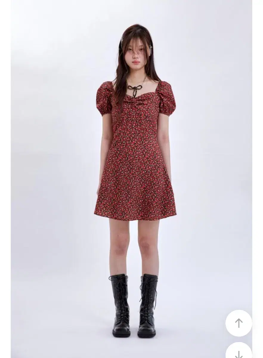 루루서울 red pansy dress M